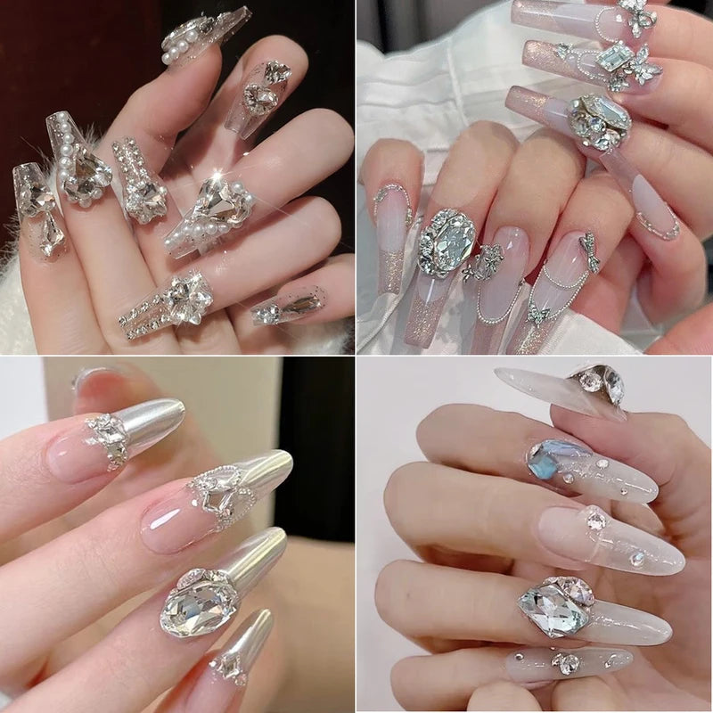 6 Grids Crystal Nail Art Rhinestones Set - Heart & Square Glass Gems for DIY Nails