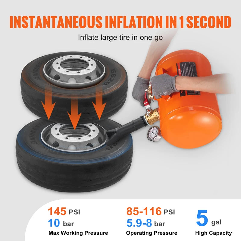 Tire Bead Blaster 5 Gallon/19L Capacity with Pressure Gauge & Handle - Max 145 PSI