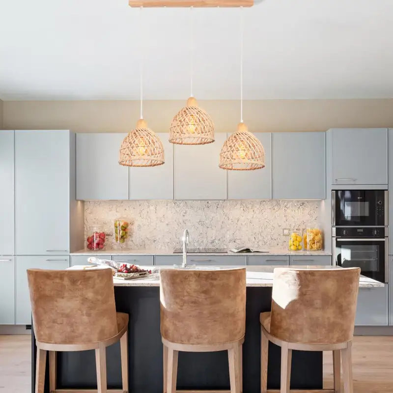 Vintage Bamboo Wicker Rattan Pendant Light Shade - Hanging Ceiling Lamp for Living Room & Kitchen