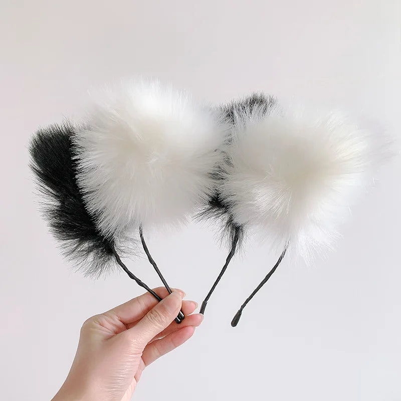 Plush Lace Cat Ear Headband for Women - Korean Style Fashion Hair Accessory