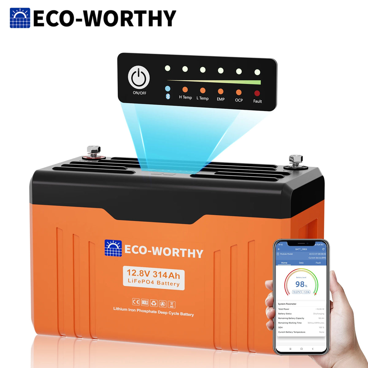 12V 314Ah Lithium Iron Phosphate Battery with Bluetooth Monitor for Off-Grid RV