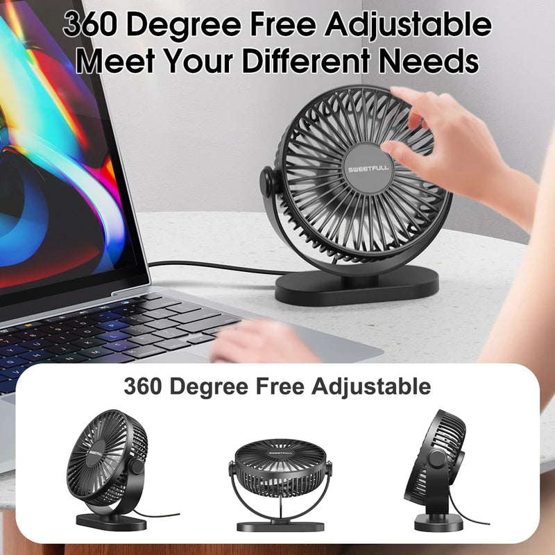 Portable USB Desk Fan with 3 Speed Settings, Quiet Mini Cooling Fan for Home Office Travel