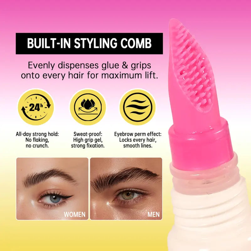 Long Lasting Brow Gel with Comb - Strong Hold Clear Eyebrow Styling Wax