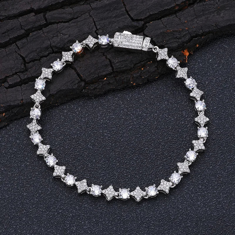 Unisex Hip Hop Tennis Bracelet Iced Out CZ Diamond Chain Gold Silver Jewelry