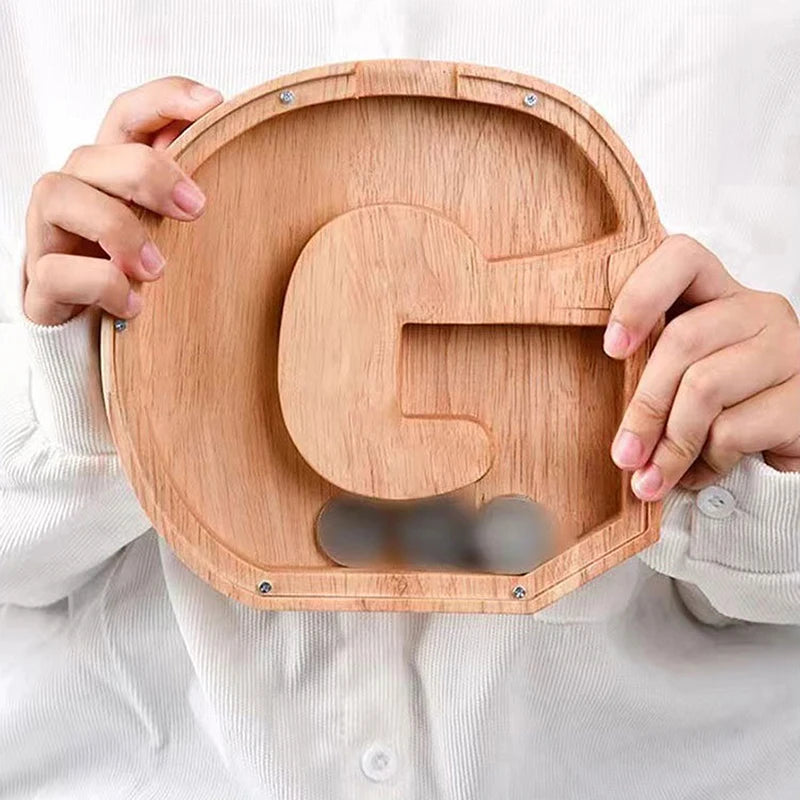 Alphabet Moneybox Coin Bank Wooden Piggy Bank for Kids and Home Decor