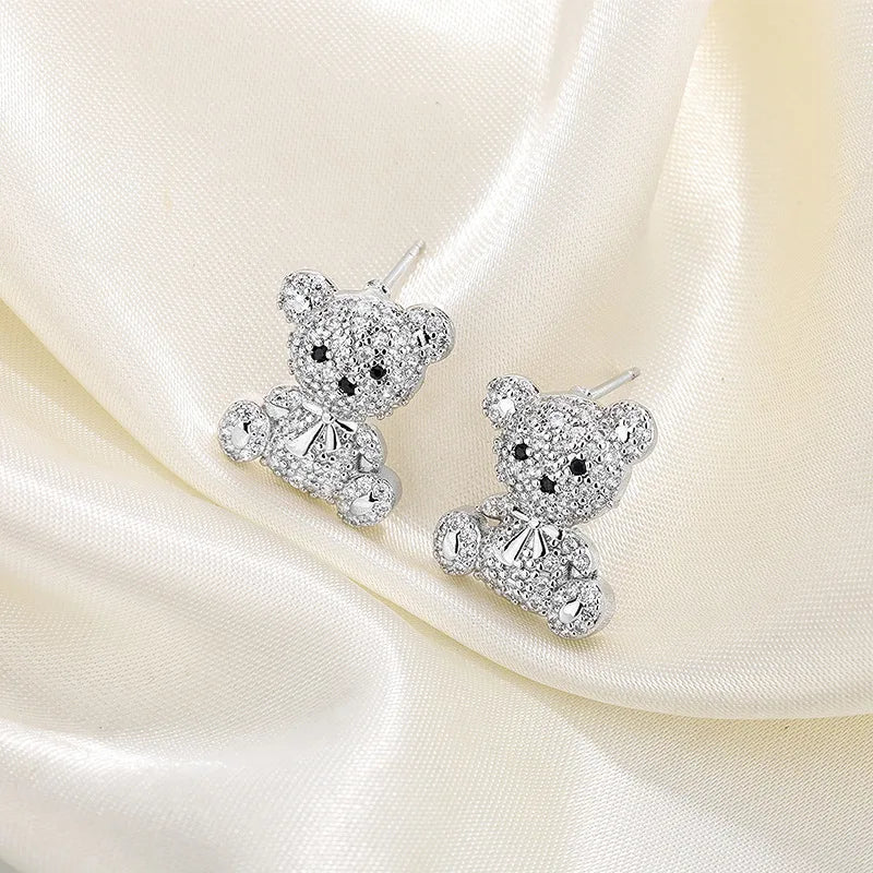 Sterling Silver Animal Earrings with Cute Bear Design - Personalized Jewelry