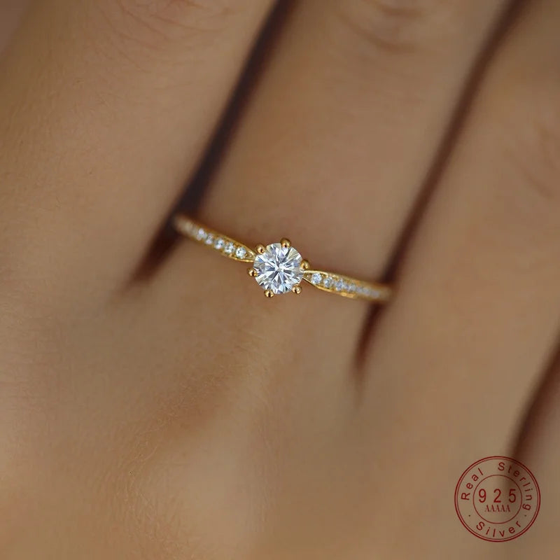Sterling Silver 14K Gold Plated Zircon Ring for Women Wedding Jewelry