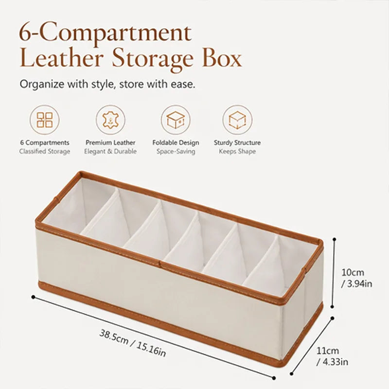 Leather-Style Belt & Accessory Organizer Box with 6 Compartments - Space-Saving Closet Storage