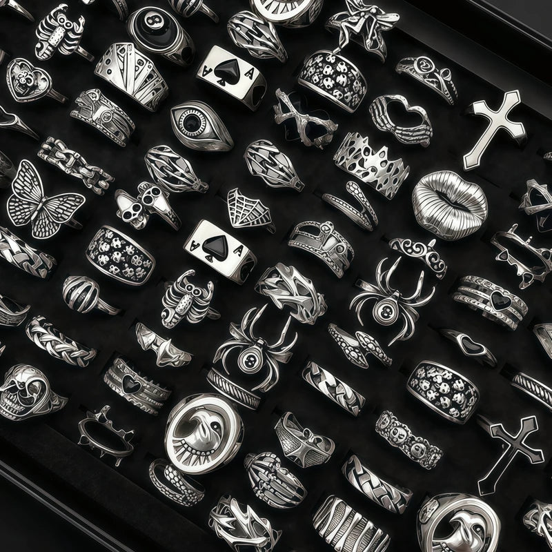 Vintage Gothic Punk Skull Butterfly Ring Set for Women and Men - Retro Jewelry Party Gift