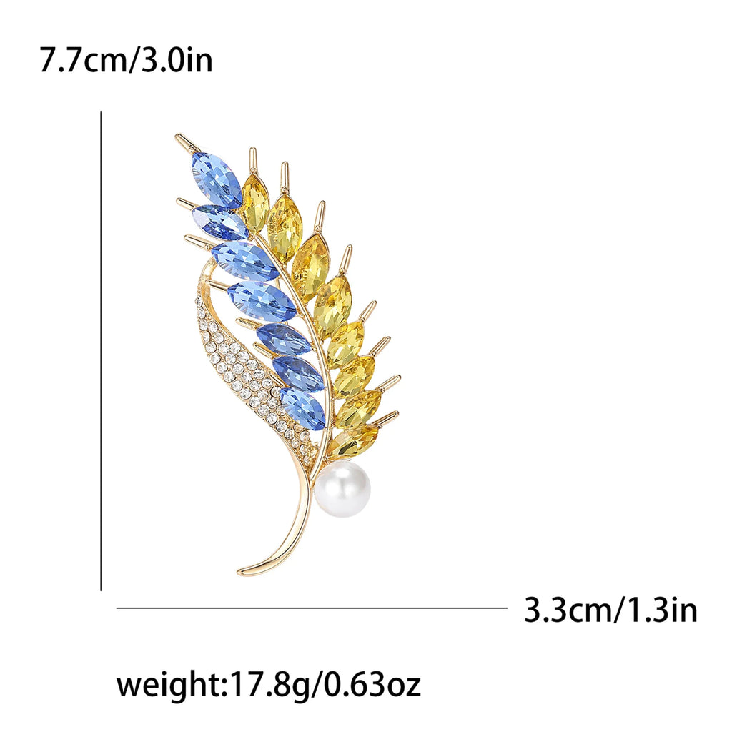Trendy Rhinestone Wheat Ear Brooch for Women Ukrainian Wheat Pin Enamel Plant Badge