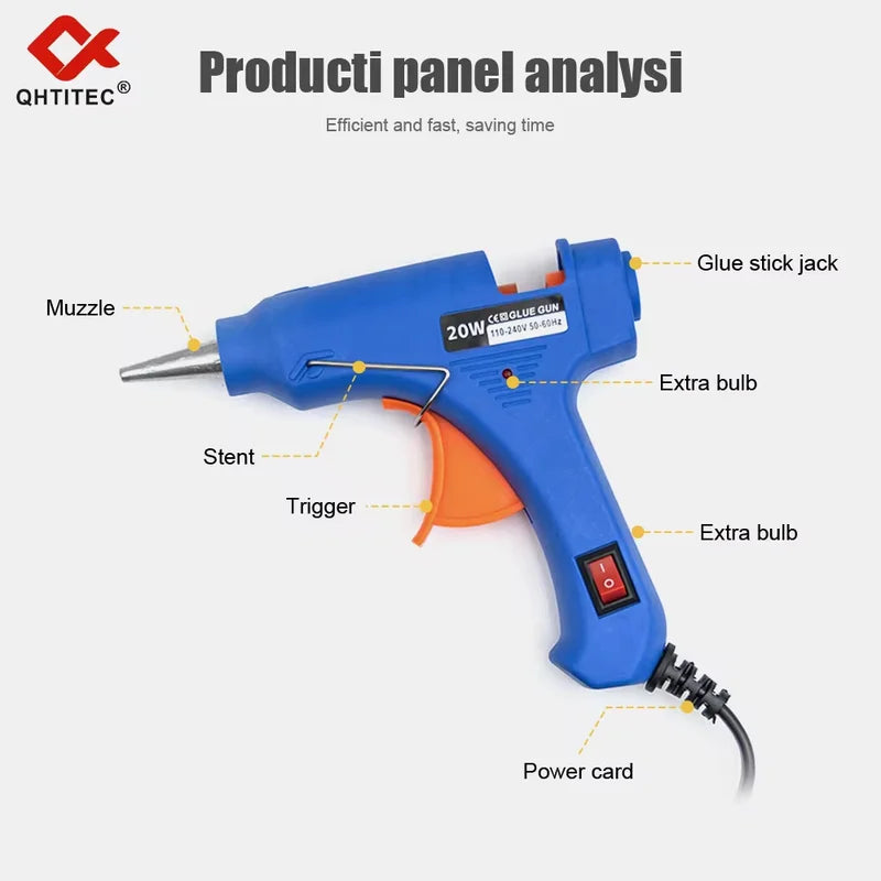 20W Hot Melt Glue Gun Kit with 20pcs 7mm Glue Sticks - DIY Household & Repair Tool