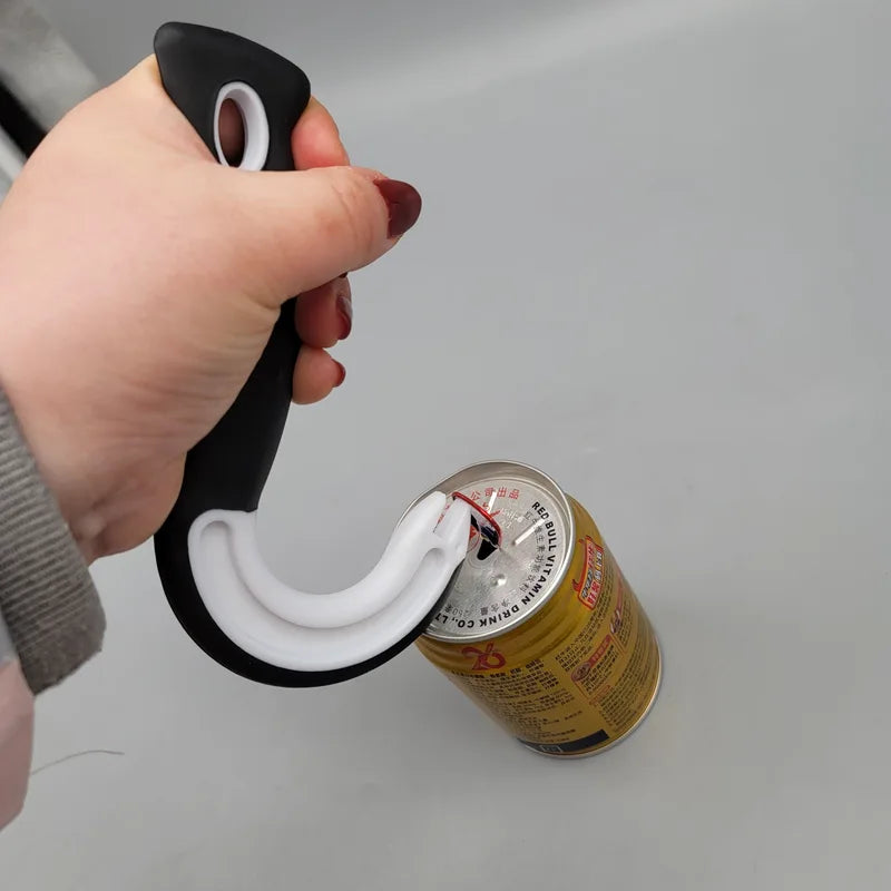 J-Shaped Can & Jar Opener - Non-Slip Grip Kitchen Tool for Cans Bottles