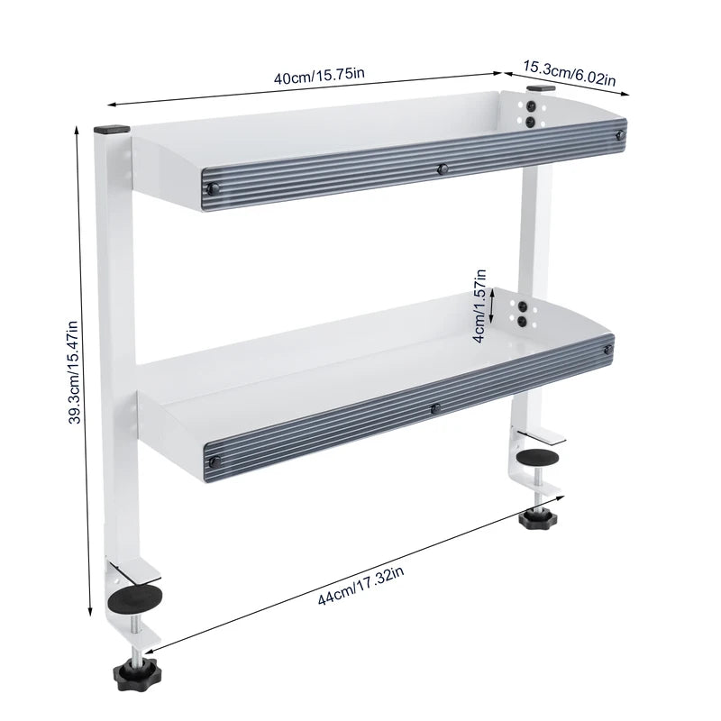 Clamp-On 2-Tier Desk Shelf Organizer - White, Adjustable for Tables and Desks