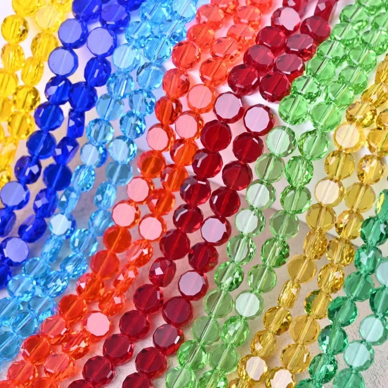 Colorful Flat Disc Glass Beads for Jewelry Making - Crystal Faceted Beads