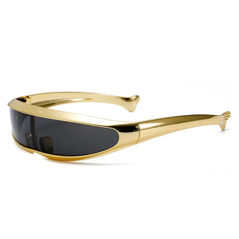 Futuristic One-Piece Mirror Sunglasses Women Men UV400 Steampunk Rave Goggles