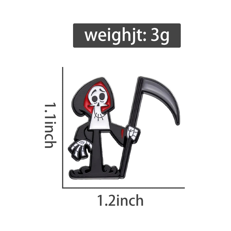 Cartoon Grim Reaper Enamel Brooch Pin Halloween Jewelry Gift Metal Badge