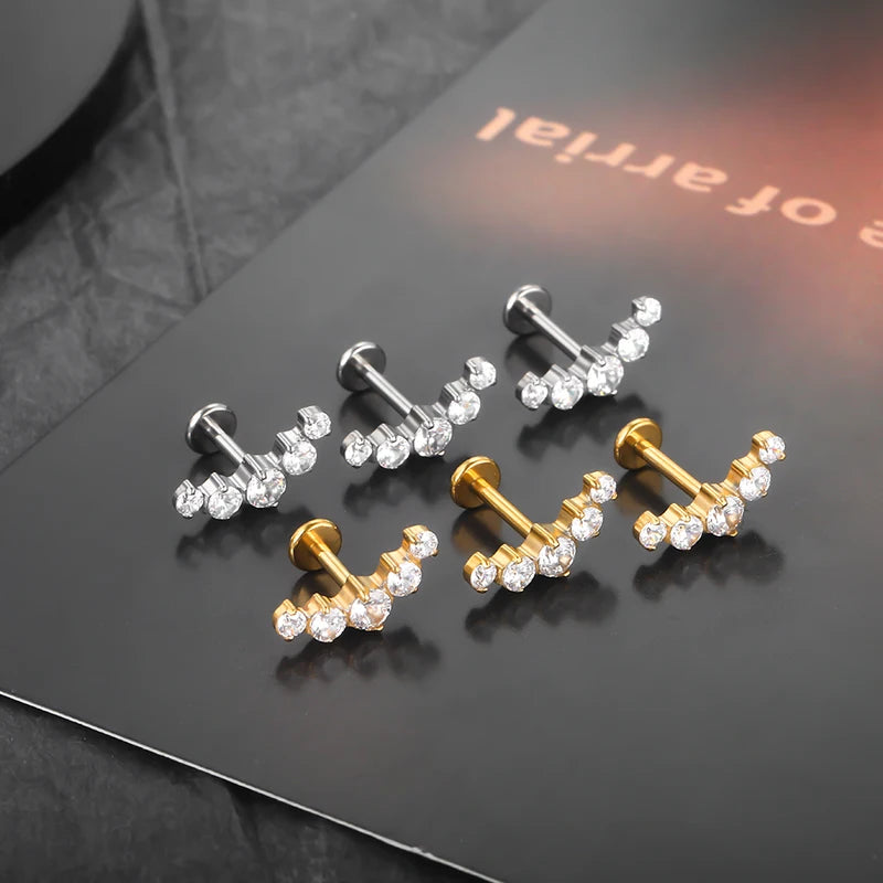 5-Piece Titanium CZ Ear Jewelry Set for Tragus Helix Daith Lip Lobe Ring Body Piercing