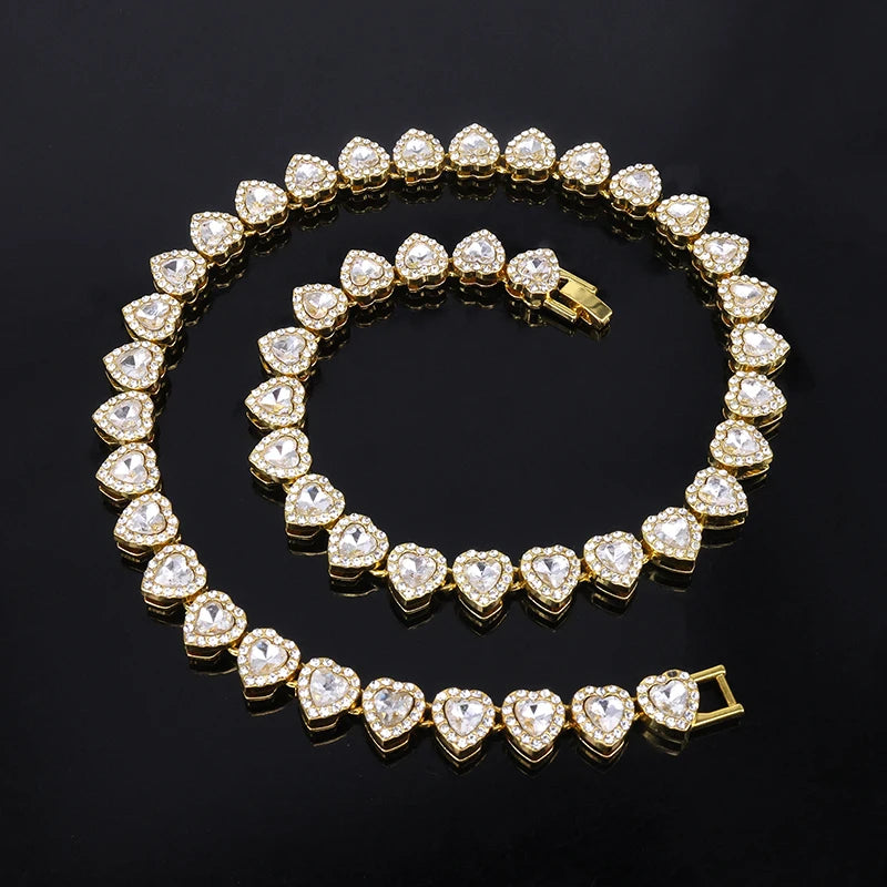 Luxury Heart Rhinestone Tennis Chain Bracelet Necklace for Women Men Jewelry Gift