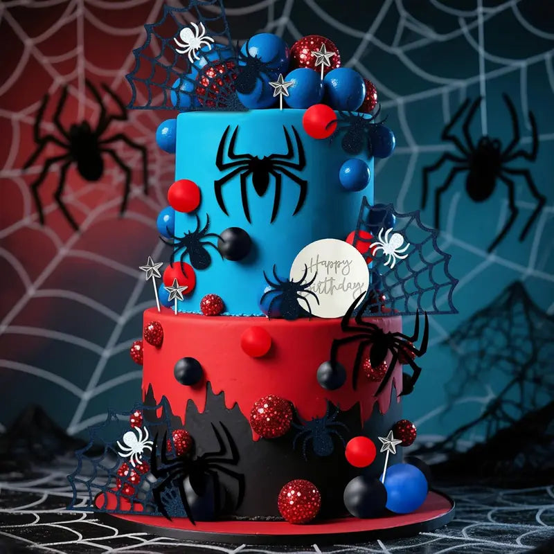 Halloween Spider Cake Topper Foam Ball Star Web Birthday Party Decoration