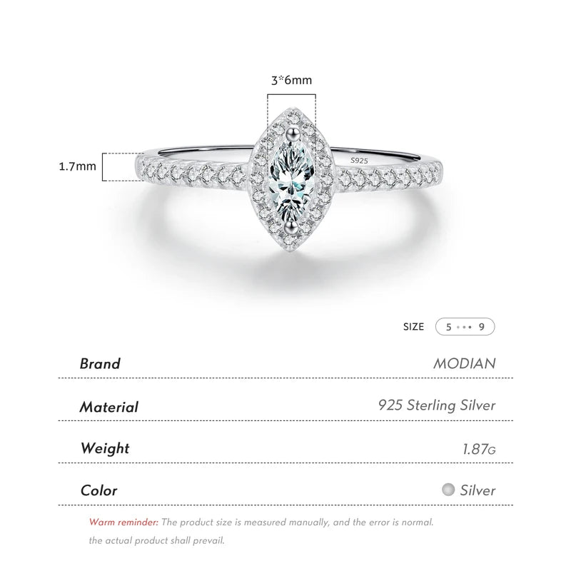 Luxury Marquise CZ Silver Ring for Women Wedding Engagement Jewelry - Multiple Sizes