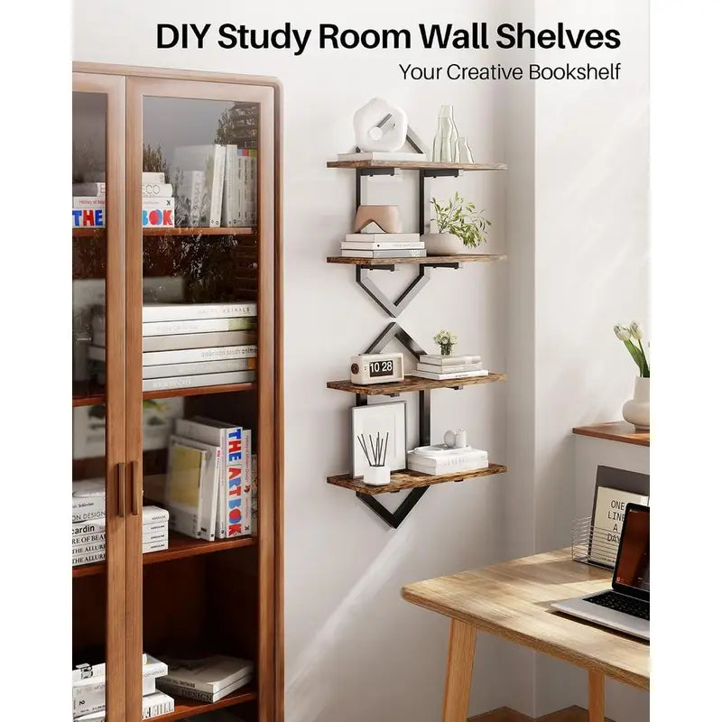 Decorative Floating Wall Shelves Set of 2 with Diamond Shape Design for Living Room Bedroom Kitchen