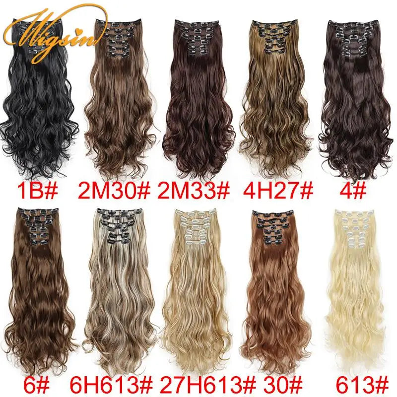 Long Curly Synthetic Hair Extensions 24 Inch Clip-In Hairpiece for Women