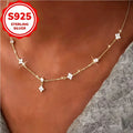 Sterling Silver Clover CZ Choker Necklace 14K Gold Plated Dainty Chain