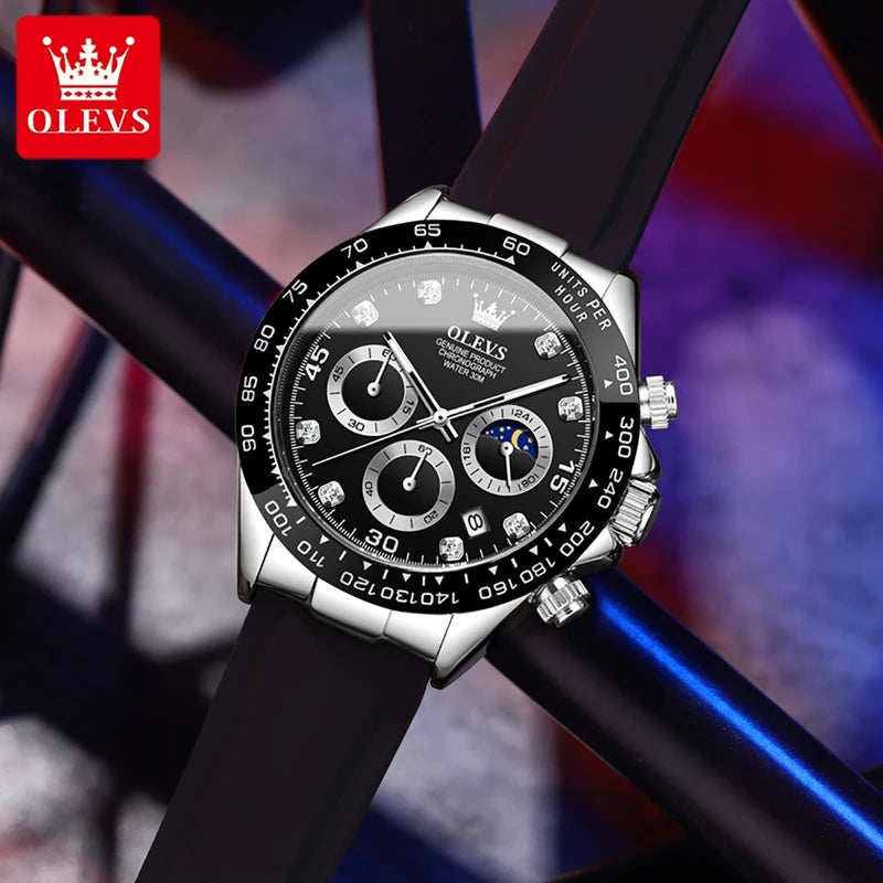 Quartz Watch with Silicone Strap Chronograph Luminous Waterproof 2875