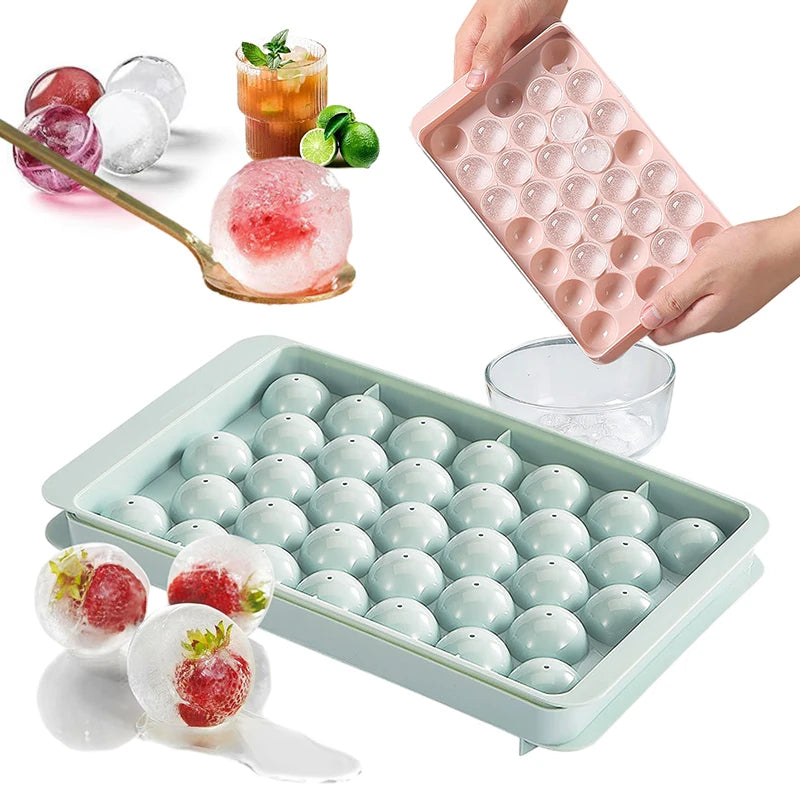 Ice Ball Mold for Whiskey and Cocktails - 33 Sphere Silicone Ice Cubes, Reusable & Food-Grade