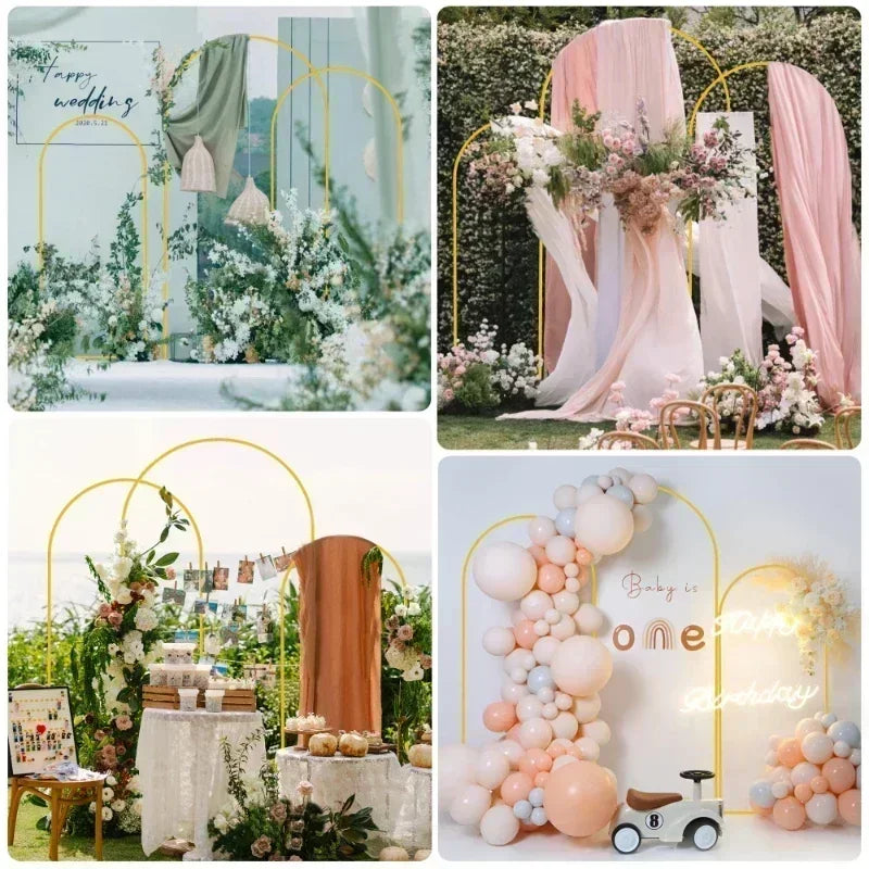 Large Metal Balloon Arch Backdrop Stand for Weddings & Events, Reusable Gold Frame
