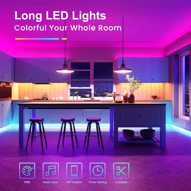 50FT RGB LED Strip Lights for Bedroom with Remote & App Control