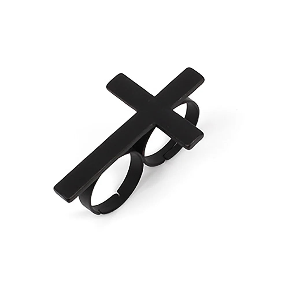 Two Finger Cross Ring for Women Men Punk Gothic Jewelry Trendy Vintage Open Ring