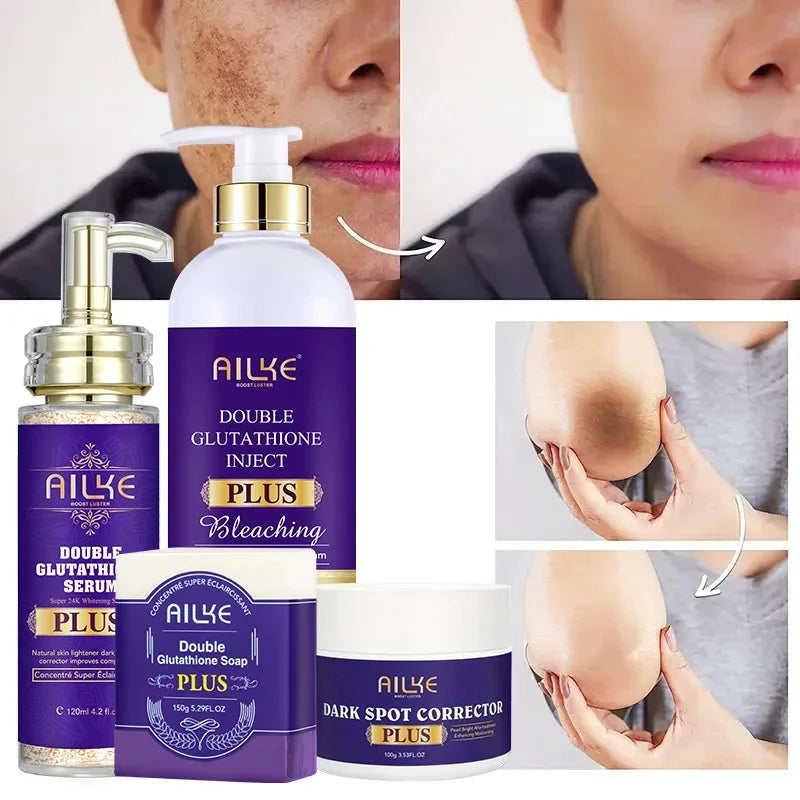 Glutathione Skin Care Set with Lightening Lotion and Moisturizer for Men and Women