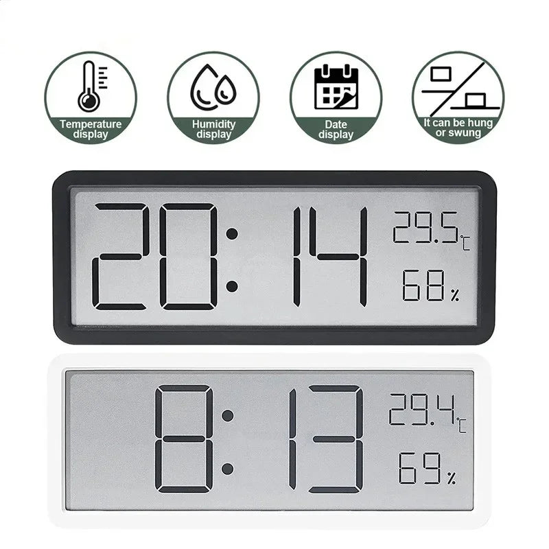Digital Wall Clock LCD Screen Time Temperature Humidity Battery Powered