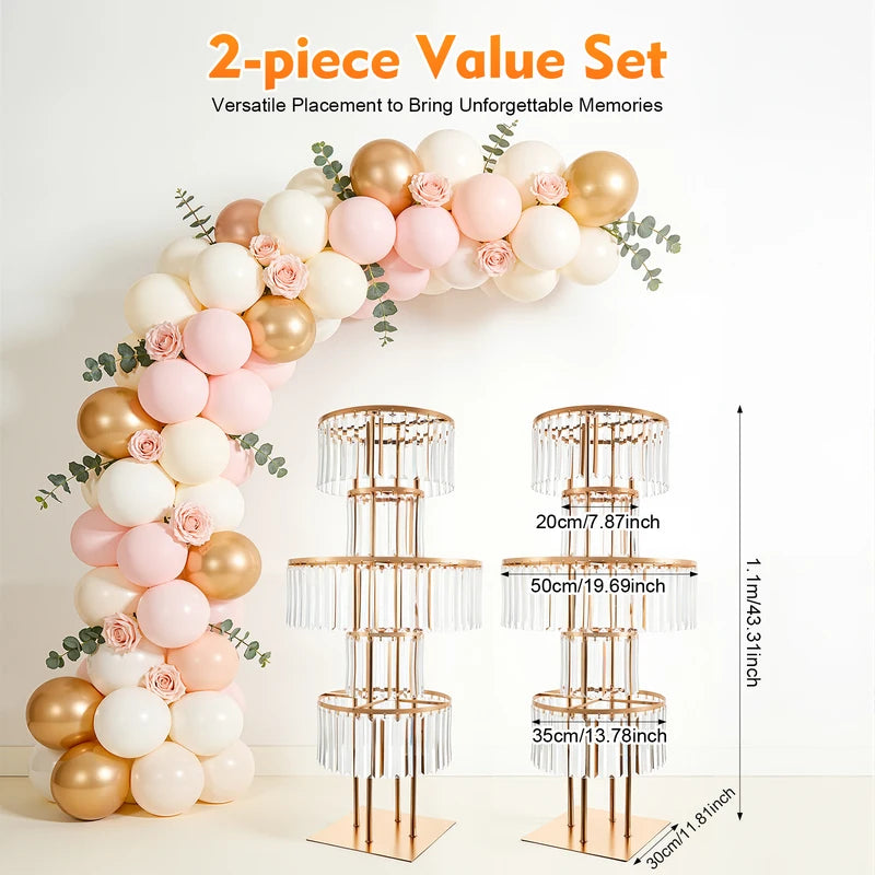 Gold 5-Tier Acrylic Wedding Flower Stand 110cm Floor Centerpiece for Events