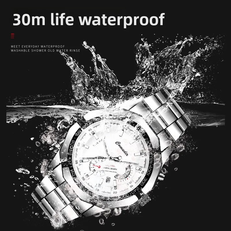 Quartz Watch Movement for Men Non-Noctilucent Waterproof Luminous Simple Steel Band