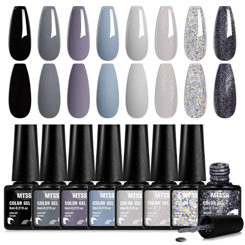 8-Piece Colorful Gel Nail Polish Set for Manicure & Nail Art