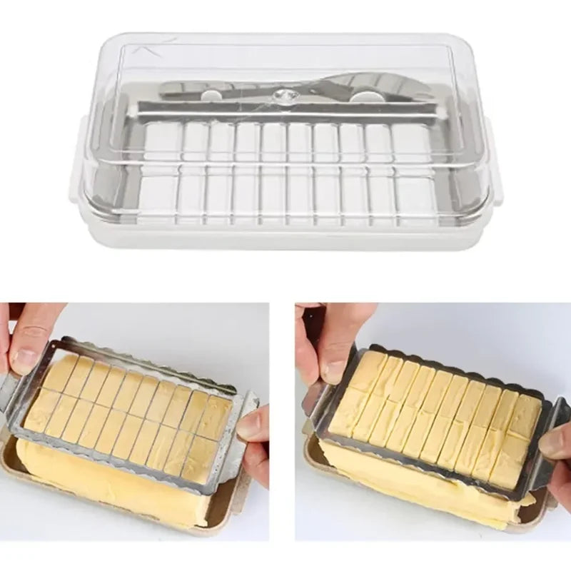 2-in-1 Butter Storage Box with Clear Lid and Cutter - Airtight Rectangular Butter Dish