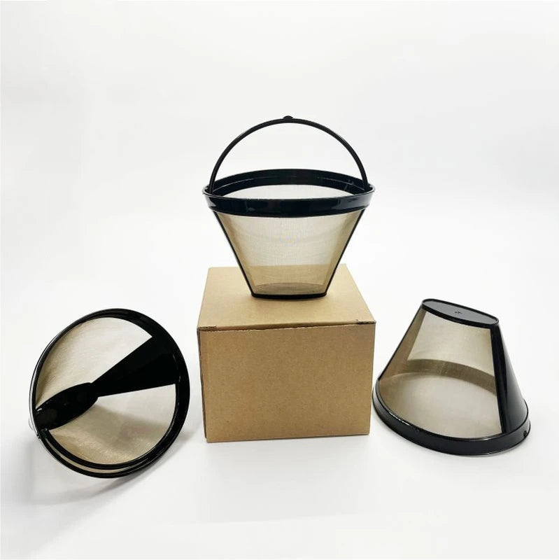 Stainless Steel Cone Shape Reusable Coffee Filter Mesh Basket - Fits 4# Coffee Makers