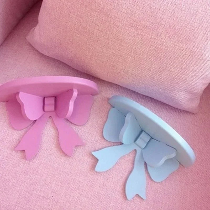Children's Wooden Wall Shelf Organizer with Bow Shape - Pink, Blue, Green, Purple or Yellow
