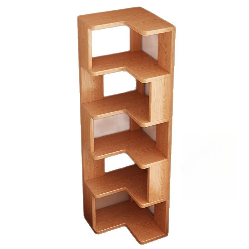 Solid Wood Corner Bookshelf with Floor Standing Design for Living Room or Bedroom