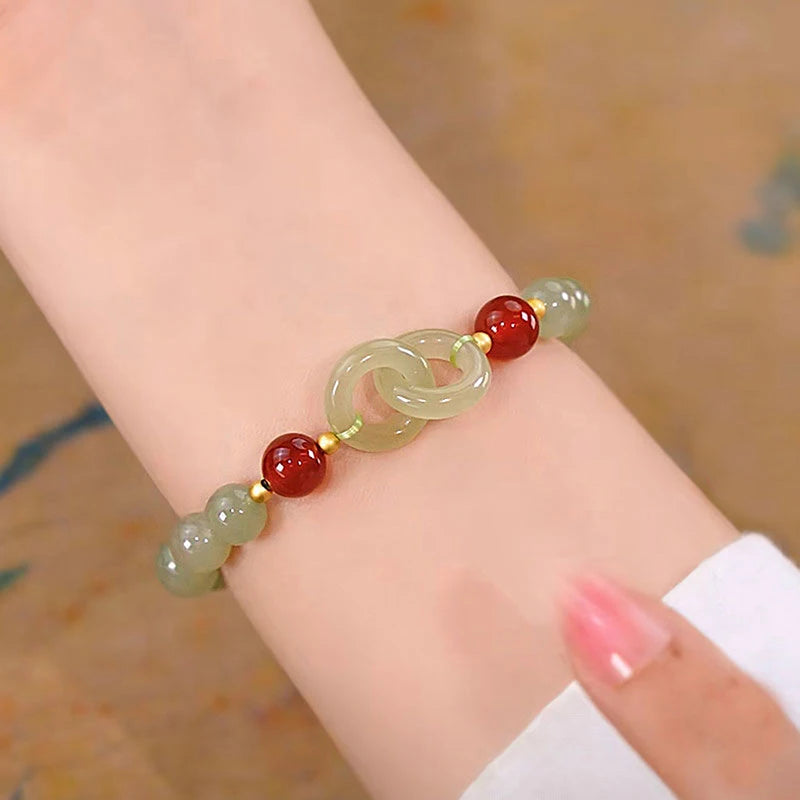 Heart Jade Beads Charm Bracelet for Women Girls Love Jewelry Gift