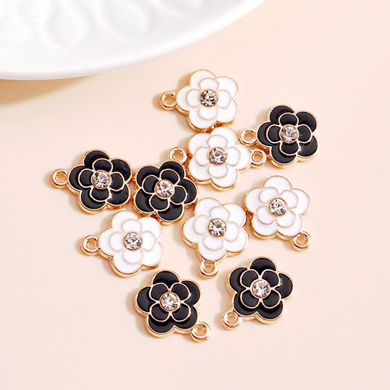 10pcs Enamel Crystal Flower Charms for Jewelry Making - DIY Pendants & Earrings