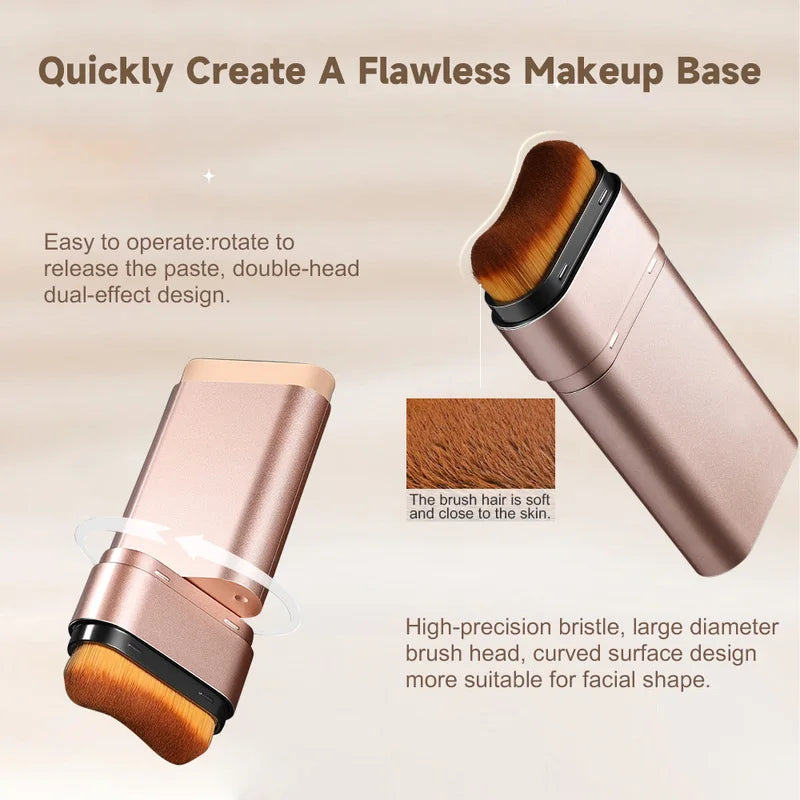 Watery Double-Headed Foundation Stick with Brush - Natural Long-Lasting Face Makeup