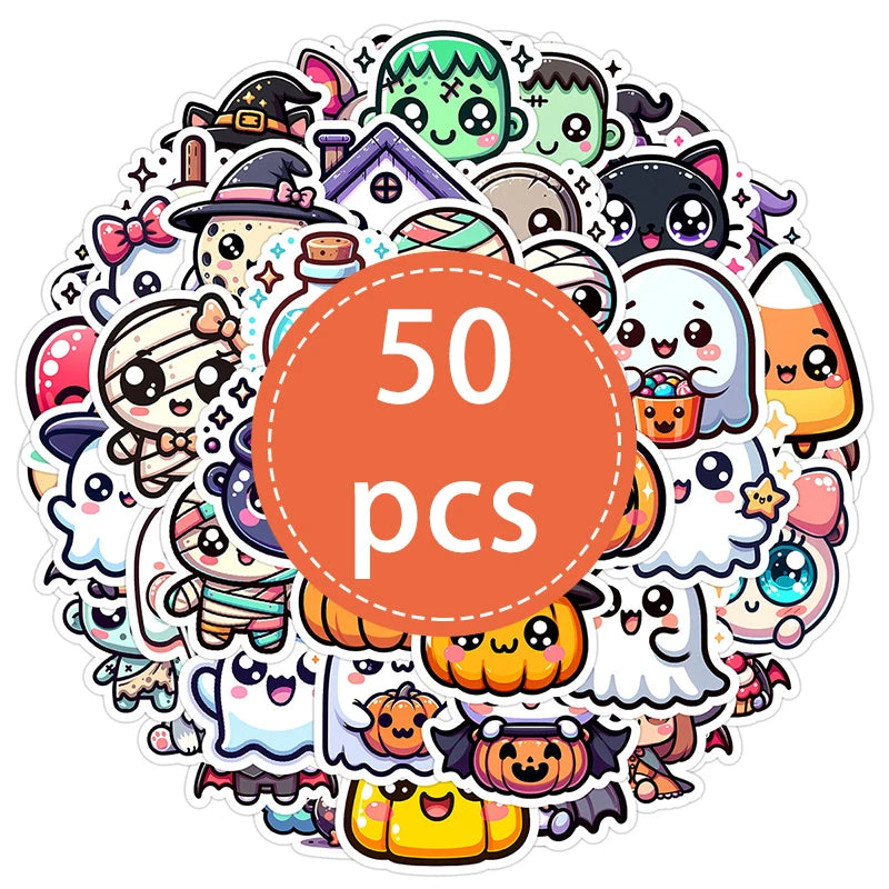 Halloween Stickers Pack - 50 Waterproof Vinyl Fun Holiday Decals for Scrapbooking & Crafts
