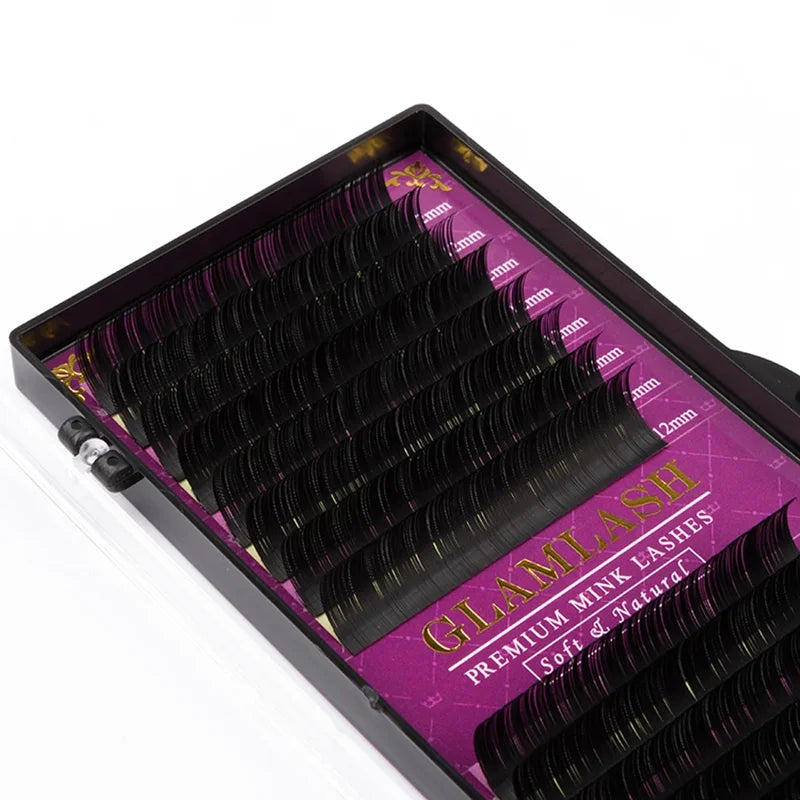 Eyelash Extension Mink False Lashes - Natural Curl, 16 Rows, Multiple Sizes & Thicknesses