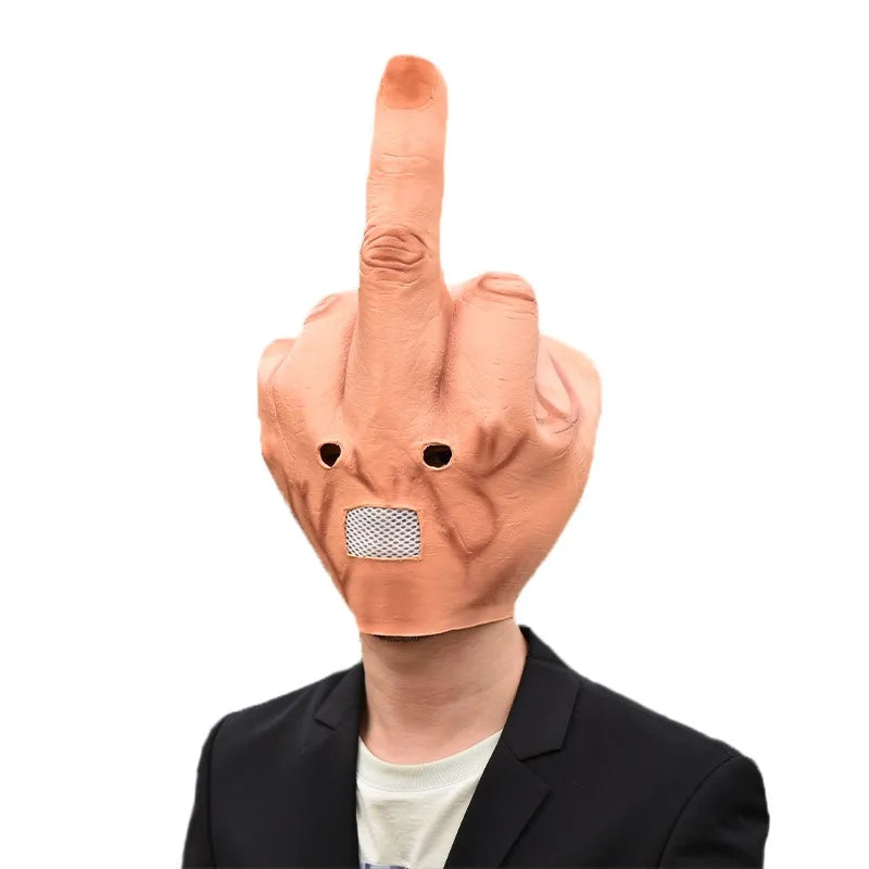 Funny Halloween Prank Mask - Vertical Middle Finger Latex Headgear for Bar & Performance