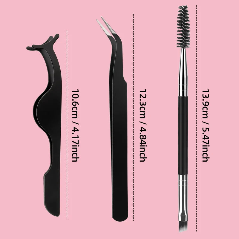 3-Piece Eyelash Tool Set with Storage Box - False Eyelash & Brush Assistance