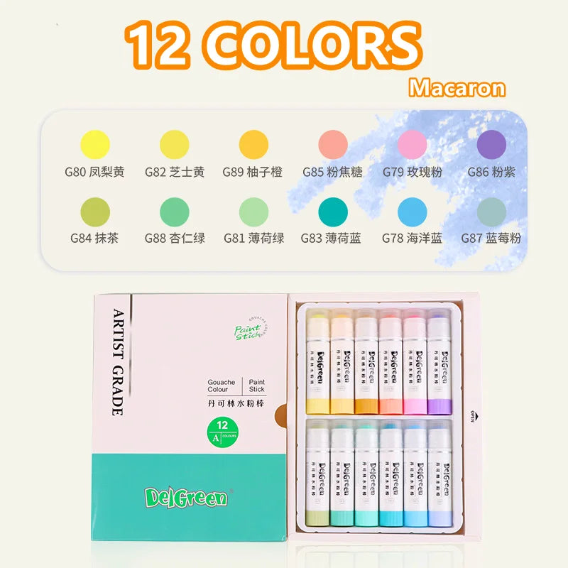 Soft Solid Gouache Paint Sticks Set for Kids and Artists, 12/24 Colors