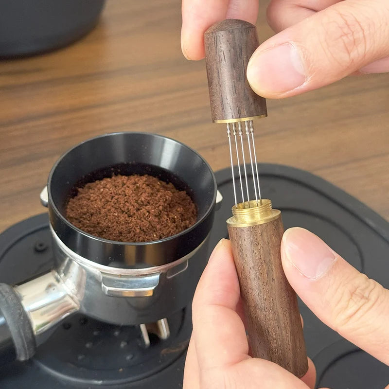 Coffee Stirrer Needle Distributor for Espresso & Coffee Powder - Wood Handle Barista Tool